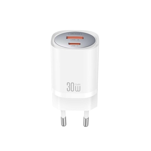 XO CE21 30W GaN rýchlonabíjačka (Biely) – PD 30W, USB-C + USB-A konektor