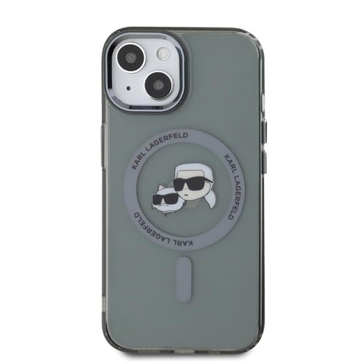 Apple iPhone 15 Karl Lagerfeld IML K&CH Heads Metal Frame MagSafe puzdro (Čierny) – KLHMP15SHLSKCK