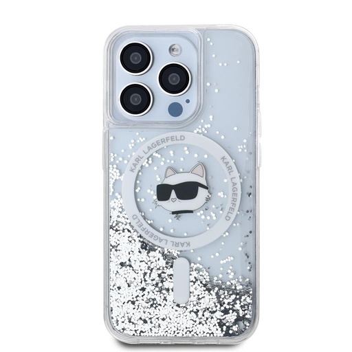 Apple iPhone 15 Pro Max Karl Lagerfeld Liquid Glitter Choupette Head MagSafe puzdro (Priehľadný) – KLHMP15XLGCHSGH