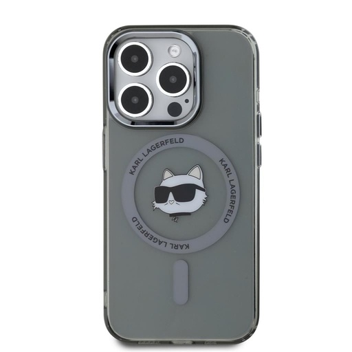 Apple iPhone 15 Pro Karl Lagerfeld IML Choupette Head Metal Frame MagSafe puzdro (Čierny) – KLHMP15LHLSCHK