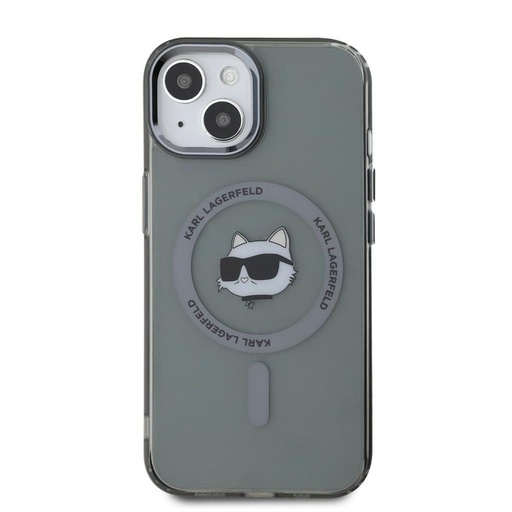 Apple iPhone 15 Karl Lagerfeld IML Choupette Head Metal Frame MagSafe puzdro (Čierny) – KLHMP15SHLSCHK