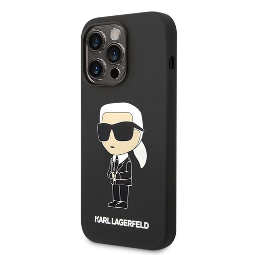 Apple iPhone 15 Pro Karl Lagerfeld Liquid Silicone Ikonický NFT puzdro (Čierny) – KLHCP15LSNIKBCK