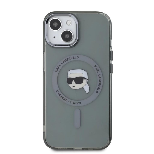 Apple iPhone 15 Karl Lagerfeld IML Karl Head Metal Frame MagSafe puzdro (Čierny) – KLHMP15SHLSKIK