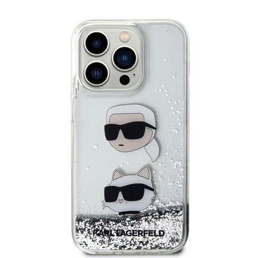 Apple iPhone 15 Pro Karl Lagerfeld Liquid Glitter Karl and Choupette Head puzdro (Strieborný) – KLHCP15LLDHKCNS