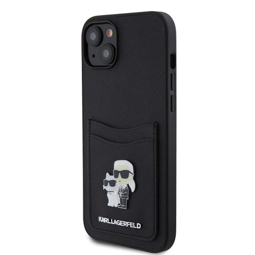 Apple iPhone 15 Karl Lagerfeld PU Saffiano Card Slot Metal Karl and Choupette puzdro (Čierny) – KLHCP15SSAPKCNPK