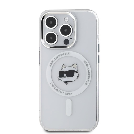 Apple iPhone 15 Pro Karl Lagerfeld IML Choupette Head Metal Frame MagSafe puzdro (Priehľadný) – KLHMP15LHLSCHH