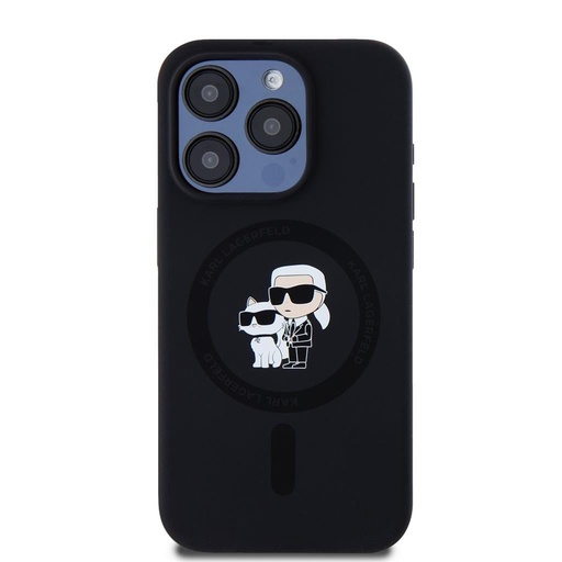 Apple iPhone 15 Pro Karl Lagerfeld Liquid Silicone Karl and Choupette MagSafe puzdro (Čierny) – KLHMP15LSCMKCRHK