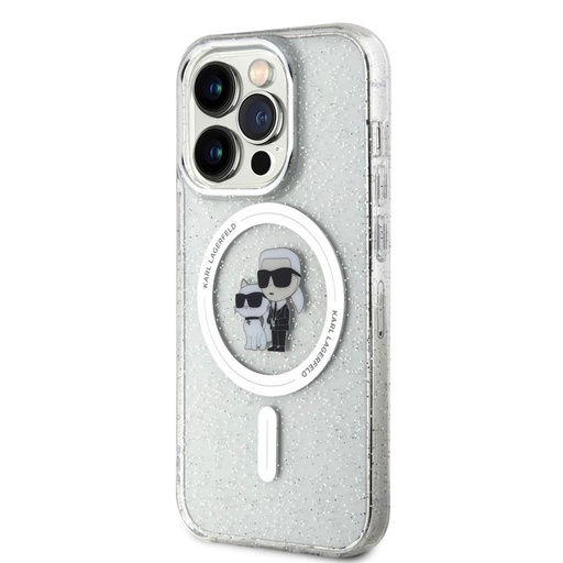 Apple iPhone 15 Pro Karl Lagerfeld IML Glitter Karl and Choupette MagSafe puzdro (Priehľadný) – KLHMP15LHGKCNOT