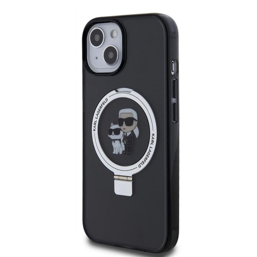 Apple iPhone 15 Karl Lagerfeld Ringstand Karl and Choupette MagSafe puzdro (Čierny) – KLHMP15SHMRSKCK