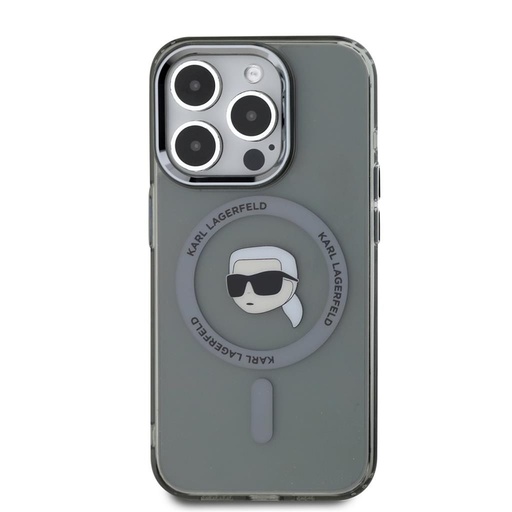 Apple iPhone 15 Pro Max Karl Lagerfeld IML Karl Head Metal Frame MagSafe puzdro (Čierny) – KLHMP15XHLSKIK