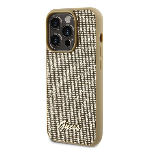 Apple iPhone 15 Pro Guess PU Square Mirror Script Logo puzdro (Zlatý) - GUHCP15LPMSDGSD