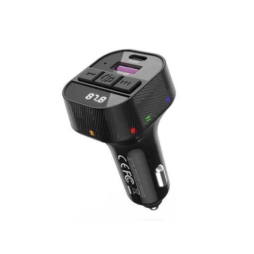 XO BCC17 FM transmitter 30W do auta nabíjačka USB-C s káblom(Čierny)
