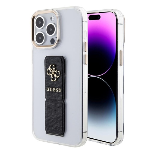 Apple iPhone 15 Pro Guess PU Grip Stand 4G Metal Logo puzdro (Čierny) - GUHCP15LHGSSA4K