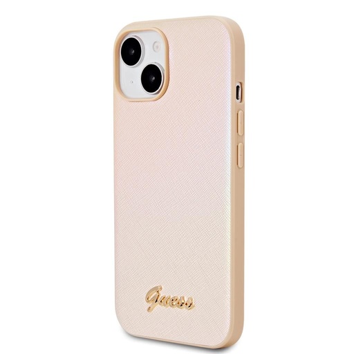 Apple iPhone 15 Guess PU Leather Iridescent Metal Script puzdro (Zlatý) - GUHCP15SPSAIRSD