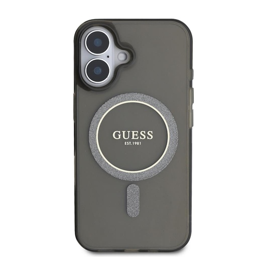 Apple iPhone 16 Guess IML Glitter Ring MagSafe puzdro (Čierny) - GUHMP16SHFGEREK