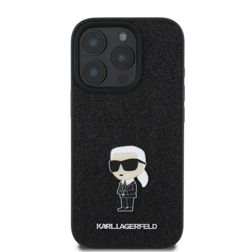 Apple iPhone 16 Pro Max Karl Lagerfeld Fixed Glitter Metal Ikonický puzdro (Čierny) – KLHCP16XGKNPSK