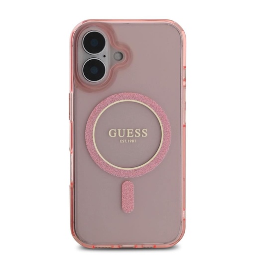Apple iPhone 16 Guess IML Glitter Ring MagSafe puzdro (Ružový) - GUHMP16SHFGEREP