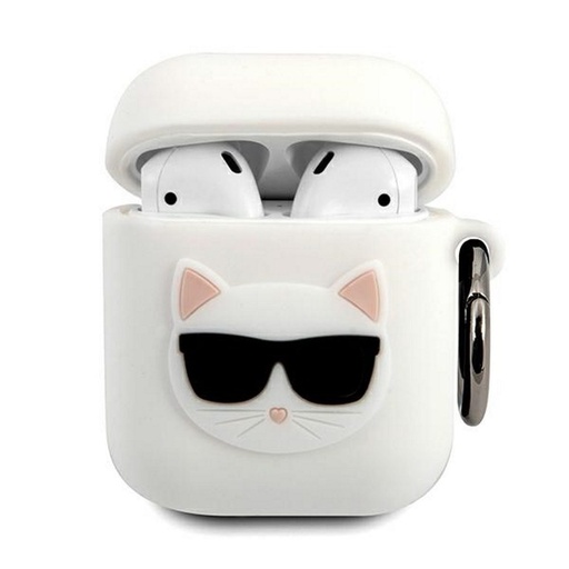 Apple AirPods Karl Lagerfeld silikónové puzdro Choupette (Biely) – KLACA2SILCHWH