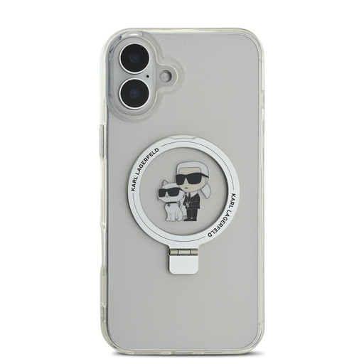 Apple iPhone 16 Karl Lagerfeld Ringstand Karl and Choupette MagSafe puzdro (Biely) - KLHMP16SHMRSKCH