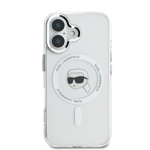 Apple iPhone 16 Karl Lagerfeld IML Karl Head Metal Frame MagSafe puzdro (Priehľadný) - KLHMP16SHLSKIH