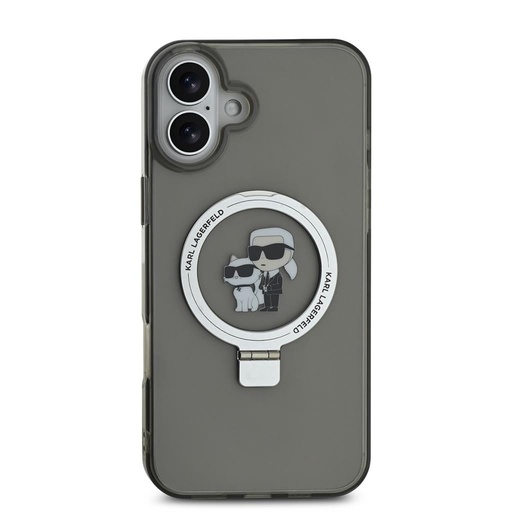 Apple iPhone 16 Karl Lagerfeld Ringstand Karl and Choupette MagSafe puzdro (Čierny) - KLHMP16SHMRSKCK