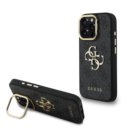 Apple iPhone 15 Pro Max Guess PU 4G Metal Logo Stand Camera Frame puzdro (Čierny) - GUHCP15XPCS4GP4K