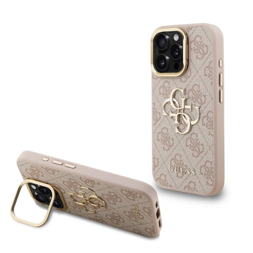 Apple iPhone 16 Pro Max Guess PU 4G Metal Logo Stand Camera Frame puzdro (Ružový) - GUHCP16XPCS4GP4P