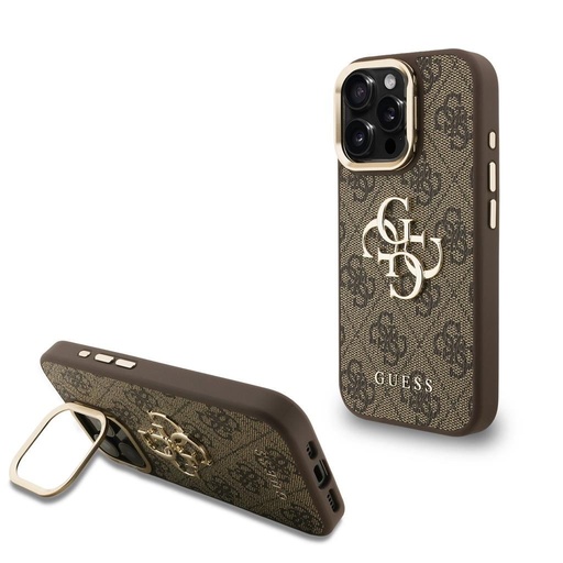 Apple iPhone 16 Pro Max Guess PU 4G Metal Logo Stand Camera Frame puzdro (Hnedý) - GUHCP16XPCS4GP4W