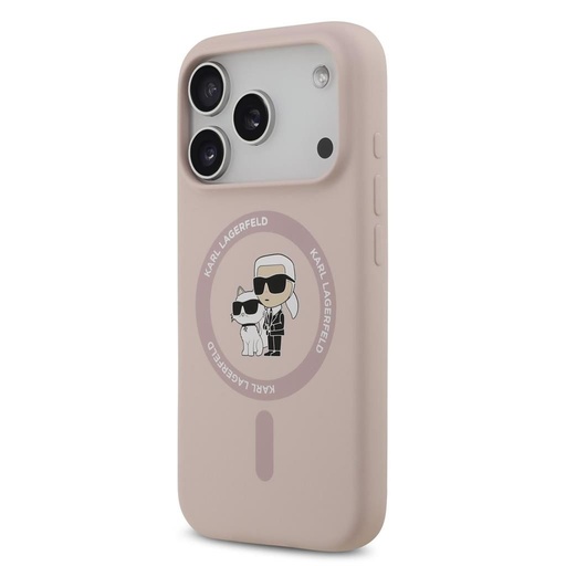 Karl Lagerfeld Liquid Silicone Karl and Choupette MagSafe puzdro iPhone 17 Pro (Ružový) - KLHMP17LSCMKCRHP