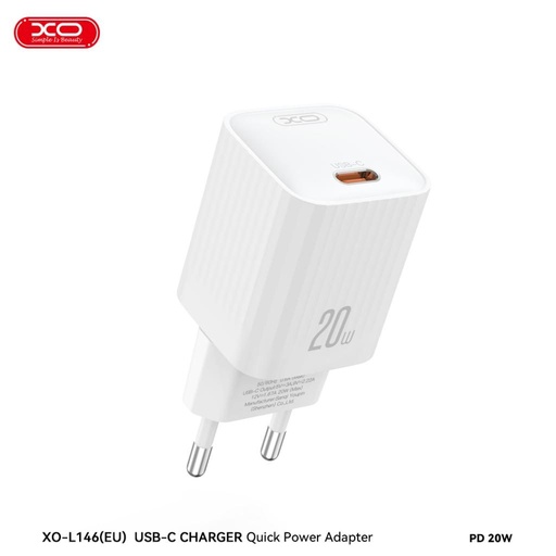 XO L146 PD 20W rýchlonabíjačka (Biely) – USB-C konektor