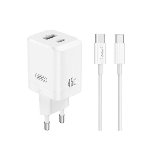 XO CE36 GaN nástenný nabíjačka 45W 1x USB-C + 1x USB-A (Biely)