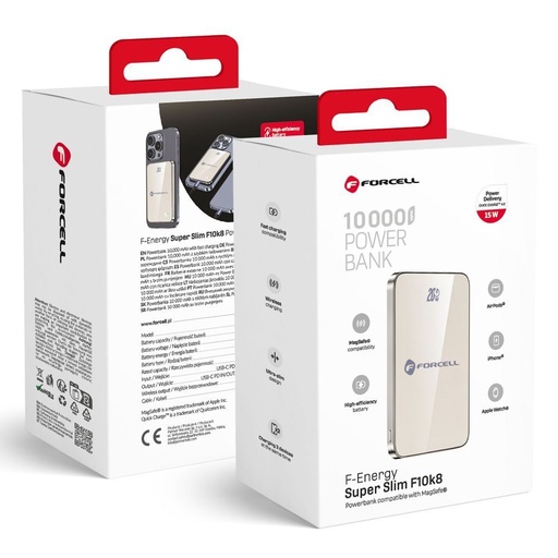 Forcell F-Energy SuperSlim F10K8 MagSafe power bank 15W 10000 mAh (Titánový Desert)