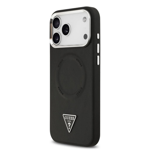 Guess PU Leather Triangle Logo MagSafe iPhone 17 Pro Max (Čierny)