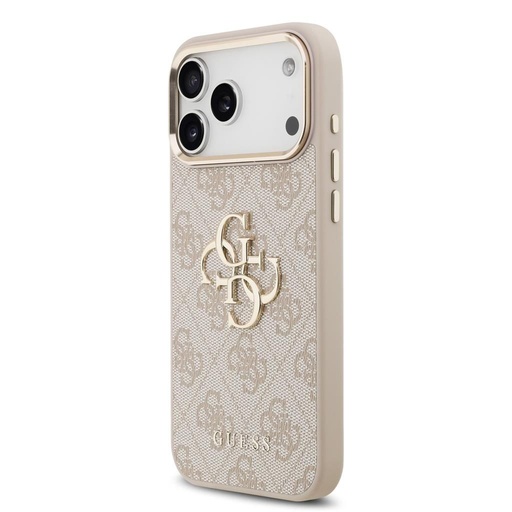 Guess PU Leather 4G Metal Logo Zlatý Frame iPhone 17 Pro Max (Ružový)
