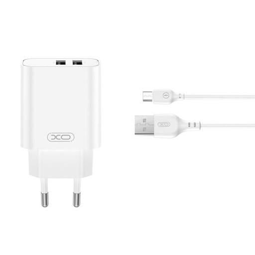 XO CE34(EU) sieťový nabíjačka + Type-C kábel (Biely) - 2.4A, Dual USB-A, NB103 sada