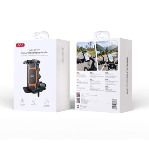XO C201 úplne uzavretý cyklistický/motorkársky telefón držiak (Čierny/Oranžový)