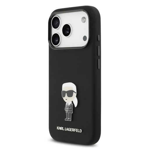Karl Lagerfeld Liquid Silicone Metal Ikonický puzdro iPhone 17 Pro (Čierny)