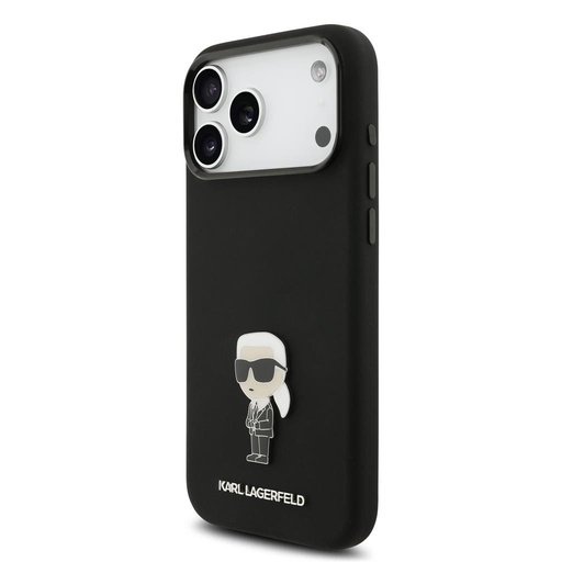 Karl Lagerfeld Liquid Silicone Metal Ikonický puzdro iPhone 17 Pro Max (Čierny)