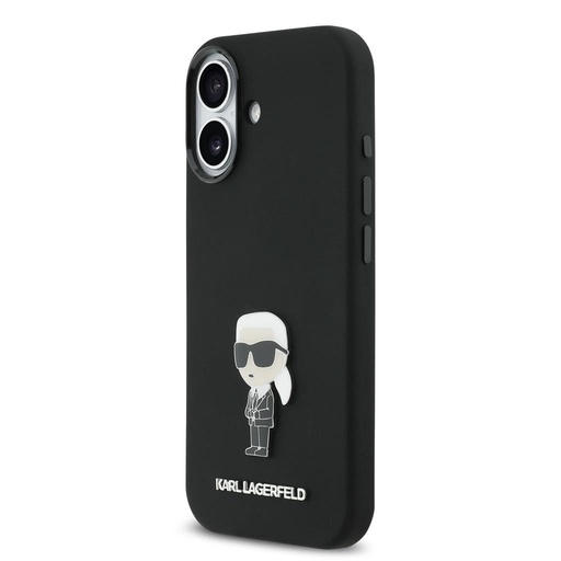 Karl Lagerfeld Liquid Silicone Metal Ikonický puzdro iPhone 17 (Čierny)