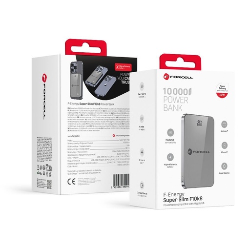 Forcell F-Energy SuperSlim F10K8 MagSafe power bank 15W 10000 mAh (Sivý)