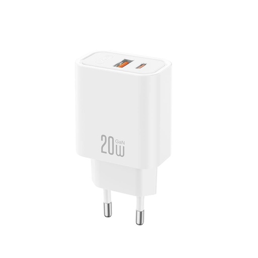 XO CE40(EU) sieťový rýchlonabíjačka (Biely) - 20W, 1xUSB-A + 1xUSB-C