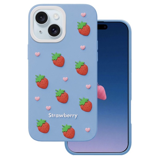 Apple iPhone 13 / iPhone 14 / iPhone 15 Strawberry zadný kryt (Modrý)