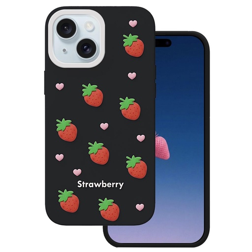 Apple iPhone 13 / iPhone 14 / iPhone 15 Strawberry zadný kryt (Čierny)