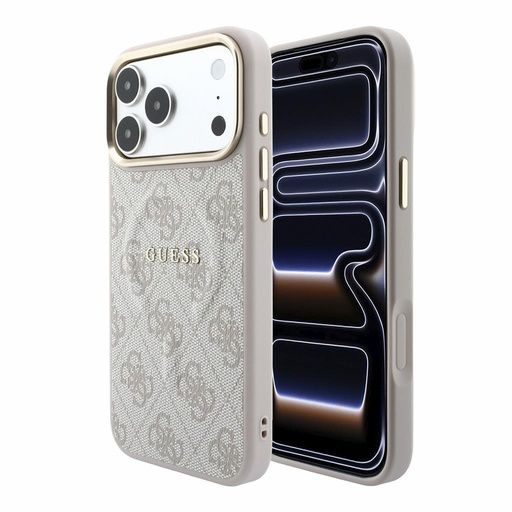 Apple iPhone 18 Pro Max Guess Leather 4G Zlatý Frame Embossed MagSafe koža ochranné puzdro (Ružový) (GUHMP18XP4MSEGCP)