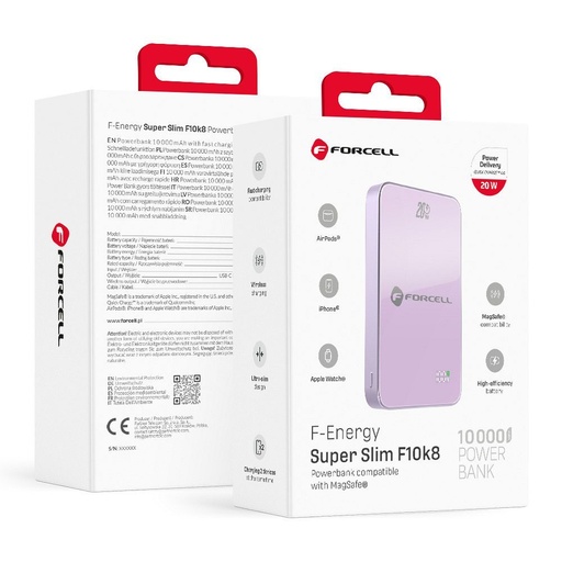 Forcell F-Energy SuperSlim F10K8 MagSafe 15W powerbanka / powerbanka (Fialový) - 10000 mAh