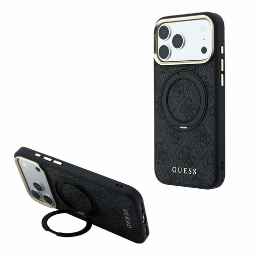 Apple iPhone 18 Pro Guess 4G Ring Stand MagSafe ochranné puzdro (Čierny) (GUHMP18L6PS4RSCLK)