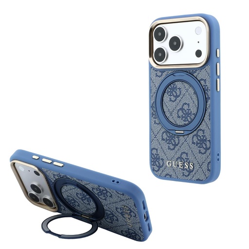 Apple iPhone 18 Pro Guess 4G Ring Stand MagSafe ochranné puzdro (Modrý) (GUHMP18L6PS4RSCLB)