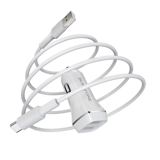 Borofone BZ2 do auta nabíjačka (2 USB, type-C kábel), 5V 2,4A, biely
