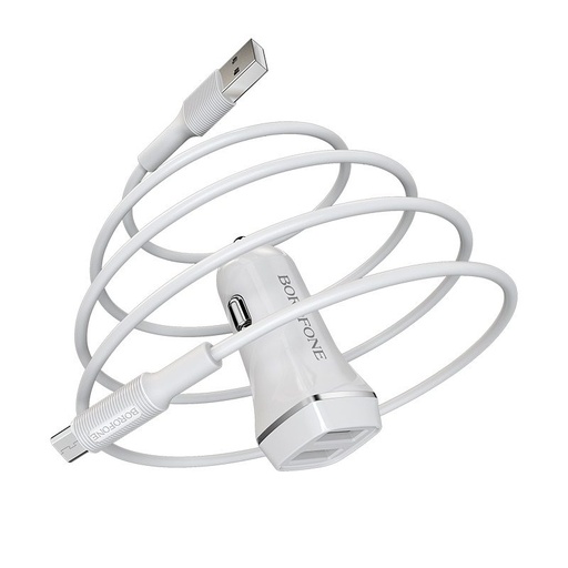 Borofone BZ2 do auta nabíjačka (2 USB port, microUSB kábel), 5V 2,4A, biely