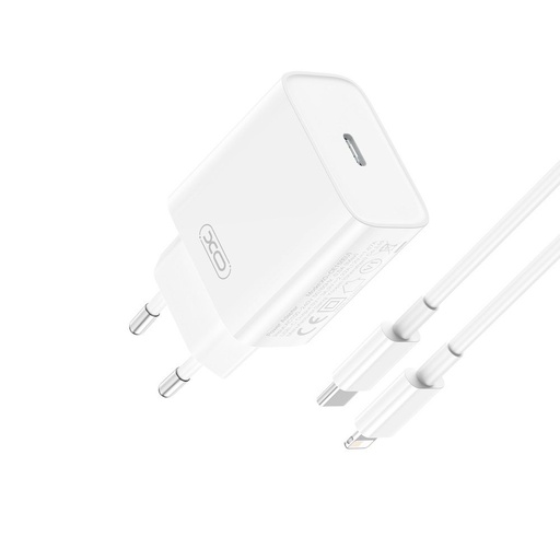 XO CE15 PD 20W rýchlonabíjačka (Biely) – USB-C konektor, Lightning s káblom